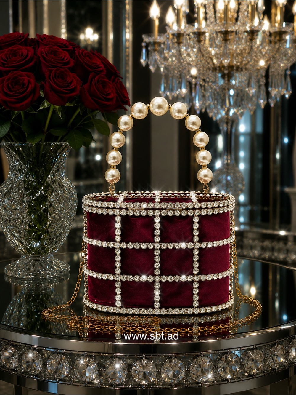 NEW Pearl & Rhinestones Clutch Purse Sparkling Bling Swarovski Crystal Bag +Gift - Picture 10 of 17